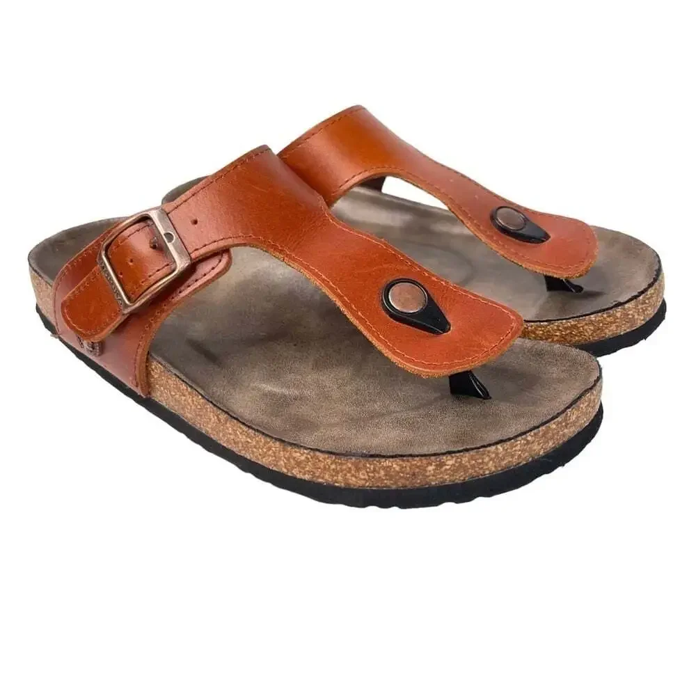 Romika Roemer Womens Brown Rust Leather Slide On Thong Sandals Size 6 Euro 37